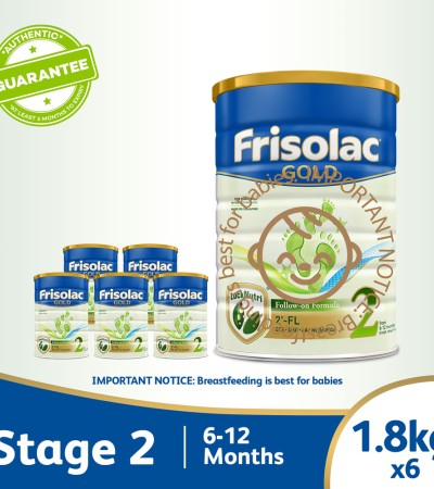Frisolac Gold Stage 2 with 2'-FL 1.8kg - Follow-On Milk Formula Powder - For Infant / Newborn / Baby 6-12 months old (Bundle of 6)